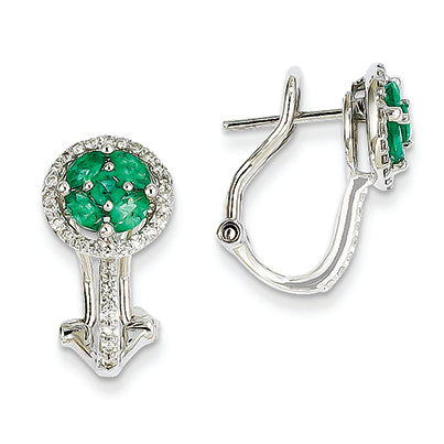1.3 Carat 14K White Gold Diamond & Emerald Earrings
