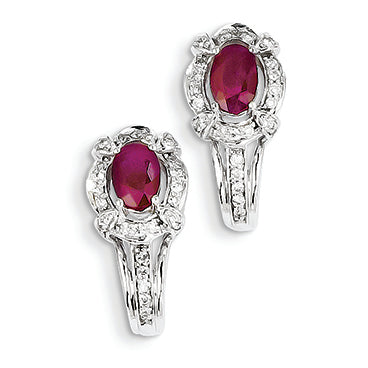 1.6 Carat 14K White Gold Diamond & Ruby Earrings