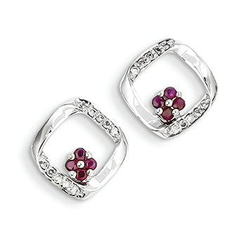 0.3 Carat 14K White Gold Diamond & Ruby Earrings