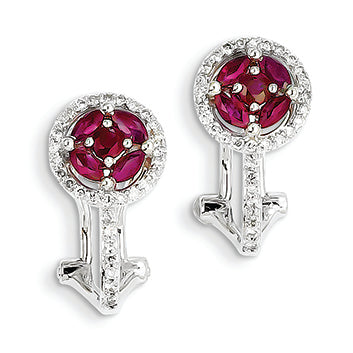 1.6 Carat 14K White Gold Diamond & Ruby Earrings