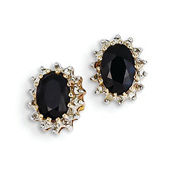 1.7 Carat 14K Gold Diamond and Dark Sapphire Post Earrings