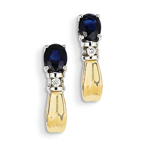 1.1 Carat 14K Gold Two-tone Diamond & Sapphire J Hoop Post Earrings