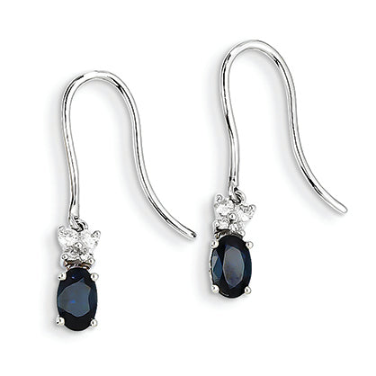 1.5 Carat 14K White Gold Diamond & Sapphire Shepherd Hook Earrings