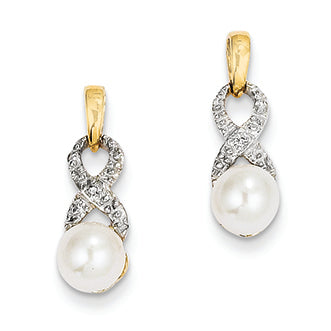 14K Gold Diamond and Freshwater Cultured Pearl Post Dangle Earrings