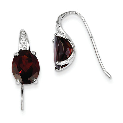 5.5 Carat 14K White Gold Diamond and Garnet Oval Dangle Earrings