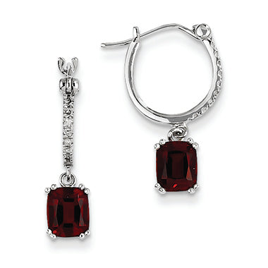 2.2 Carat 14K White Gold Diamond and Garnet Dangle Hoop Earrings