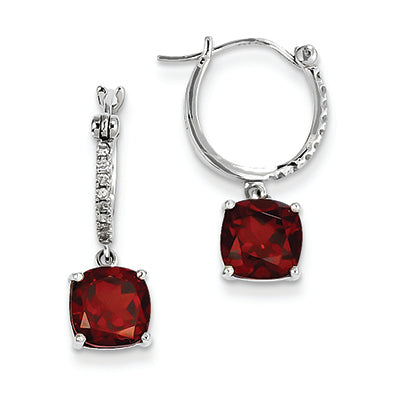 3 Carat 14K White Gold Diamond and Garnet Dangle Hoop Earrings