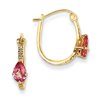 0.7 Carat 14K Gold Diamond Pink Spinel Hoop Earrings