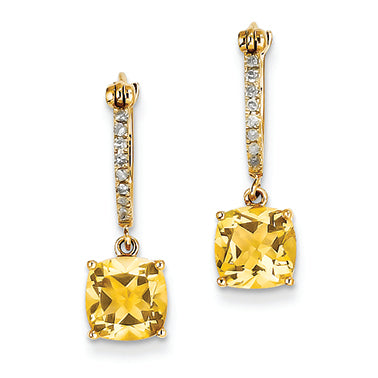 2.4 Carat 14K Gold Diamond and Citrine Dangle Hoop Earrings