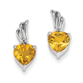 1.2 Carat 14K White Gold Diamond and Citrine Heart Post Earrings