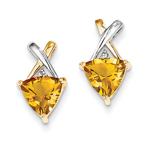 1.8 Carat 14K Gold & Rhodium Citrine and White Topaz Trillion Post Earrings
