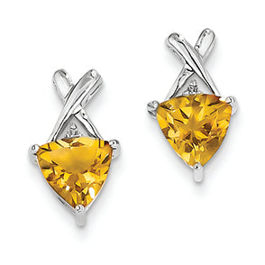 1.8 Carat 14K White Gold Citrine and White Topaz Trillion Post Earrings