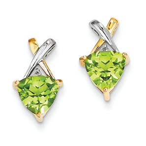 2.2 Carat 14K Gold & Rhodium Peridot and White Topaz Trillion Post Earrings