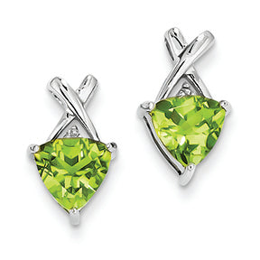 2.2 Carat 14K White Gold Peridot and White Topaz Trillion Post Earrings