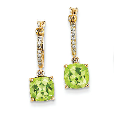 2.6 Carat 14K Gold Diamond and Peridot Dangle Hoop Earrings