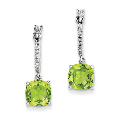2.6 Carat 14K White Gold Diamond and Peridot Dangle Hoop Earrings