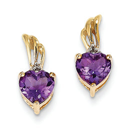 1.2 Carat 14K Gold Diamond and Amethyst Heart Post Earrings