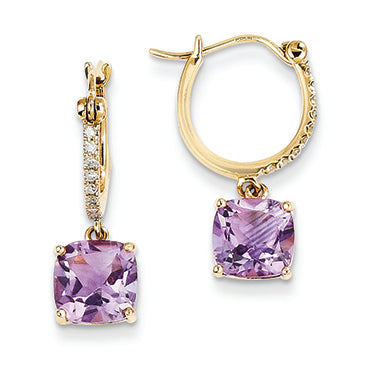 2.4 Carat 14K Gold Diamond and Amethyst Dangle Hoop Earrings