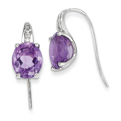 5.1 Carat 14K White Gold Diamond and Amethyst Oval Dangle Earrings