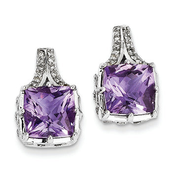 6.5 Carat 14K White Gold Diamond and Amethyst Square Post Earrings