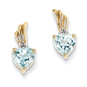 1.5 Carat 14K Gold Diamond and Blue Topaz Heart Post Earrings