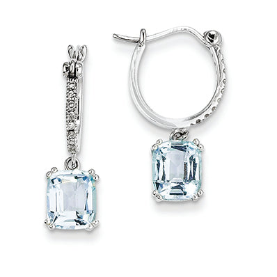 3 Carat 14K White Gold Diamond and Blue Topaz Dangle Hoop Earrings