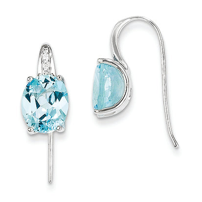 6.9 Carat 14K White Gold Diamond and Blue Topaz Oval Dangle Earrings