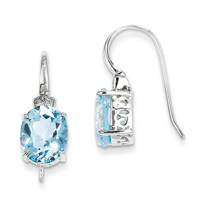 6.8 Carat 14K White Gold Diamond and Blue Topaz Oval Dangle Earrings