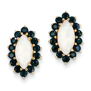 3.1 Carat 14K Gold Opal and Sapphire Post Earrings