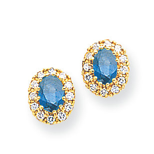 1.6 Carat 14K Gold 6x4mm Oval Sapphire & Diamond Earrings