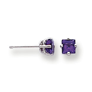 0.7 Carat 14K White Gold 4mm Princess Cut Amethyst earring