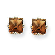 0.7 Carat 14K Goldw 4mm Square Smokey Quartz Earring