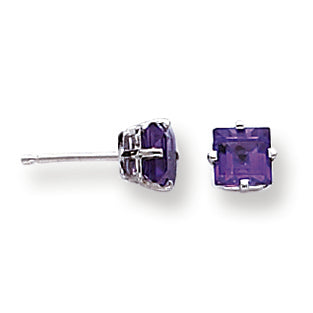 1.2 Carat 14K White Gold 5mm Princess Cut Amethyst earring