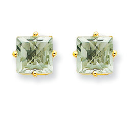 2.2 Carat 14K Gold 6mm Square Green Amethyst Earring