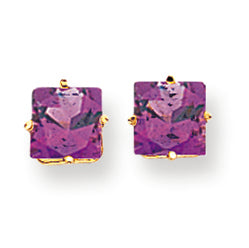 2.1 Carat 14K Gold 6mm Princess Cut Amethyst earring