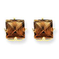 2.2 Carat 14K Gold 6mm Square Smokey Quartz Earring