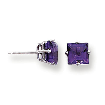 2.1 Carat 14K White Gold 6mm Princess Cut Amethyst earring