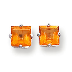 2.1 Carat 14K White Gold 6mm Princess Cut Citrine earring