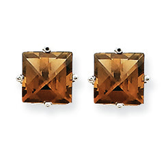 2.2 Carat 14K Goldw 6mm Square Smokey Quartz Earring