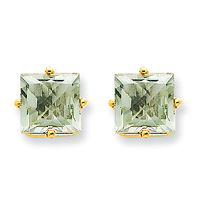 3.2 Carat 14K Gold 7mm Square Green Amethyst Earring