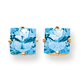 4.2 Carat 14K Gold 7mm Princess Cut Blue Topaz earring