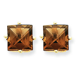 3.7 Carat 14K Gold 7mm Square Smokey Quartz Earring