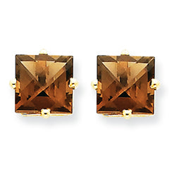 3.3 Carat 14K Gold 7mm Square Smokey Quartz Earring