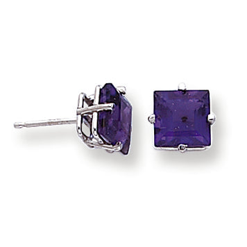 3.3 Carat 14K White Gold 7mm Princess Cut Amethyst earring