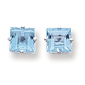 4.2 Carat 14K White Gold 7mm Princess Cut Blue Topaz earring