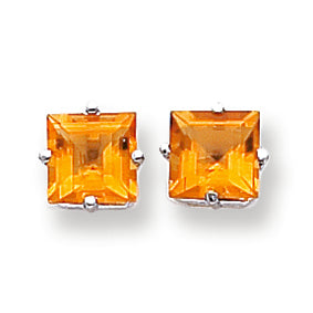 4 Carat 14K White Gold 7mm Princess Cut Citrine earring