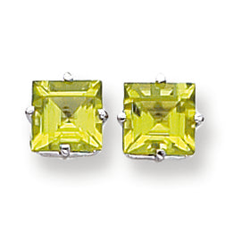 4 Carat 14K White Gold 7mm Princess Cut Peridot earring