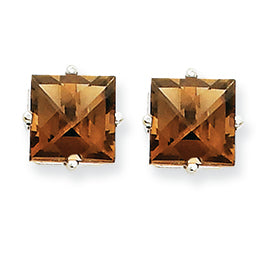 3.3 Carat 14K Goldw 7mm Square Smokey Quartz Earring