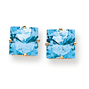 6.3 Carat 14K Gold 8mm Princess Cut Blue Topaz earring
