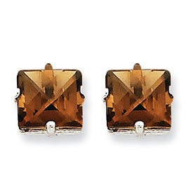 5.3 Carat 14K Goldw Princess 4-Prong 8.0mm Smokey Quartz Earring